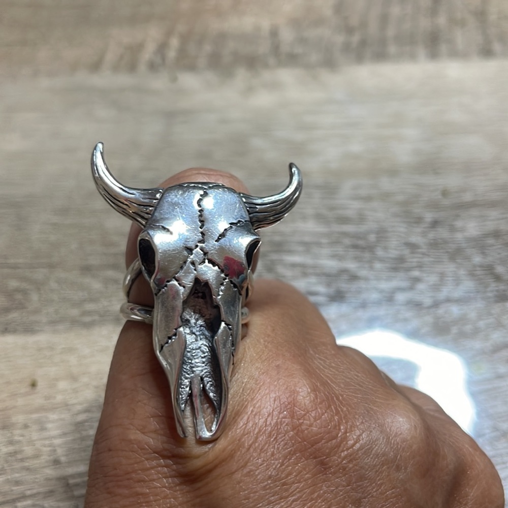 Solid Sterling Silver Custom Steer Head Ring/Scar… - image 4